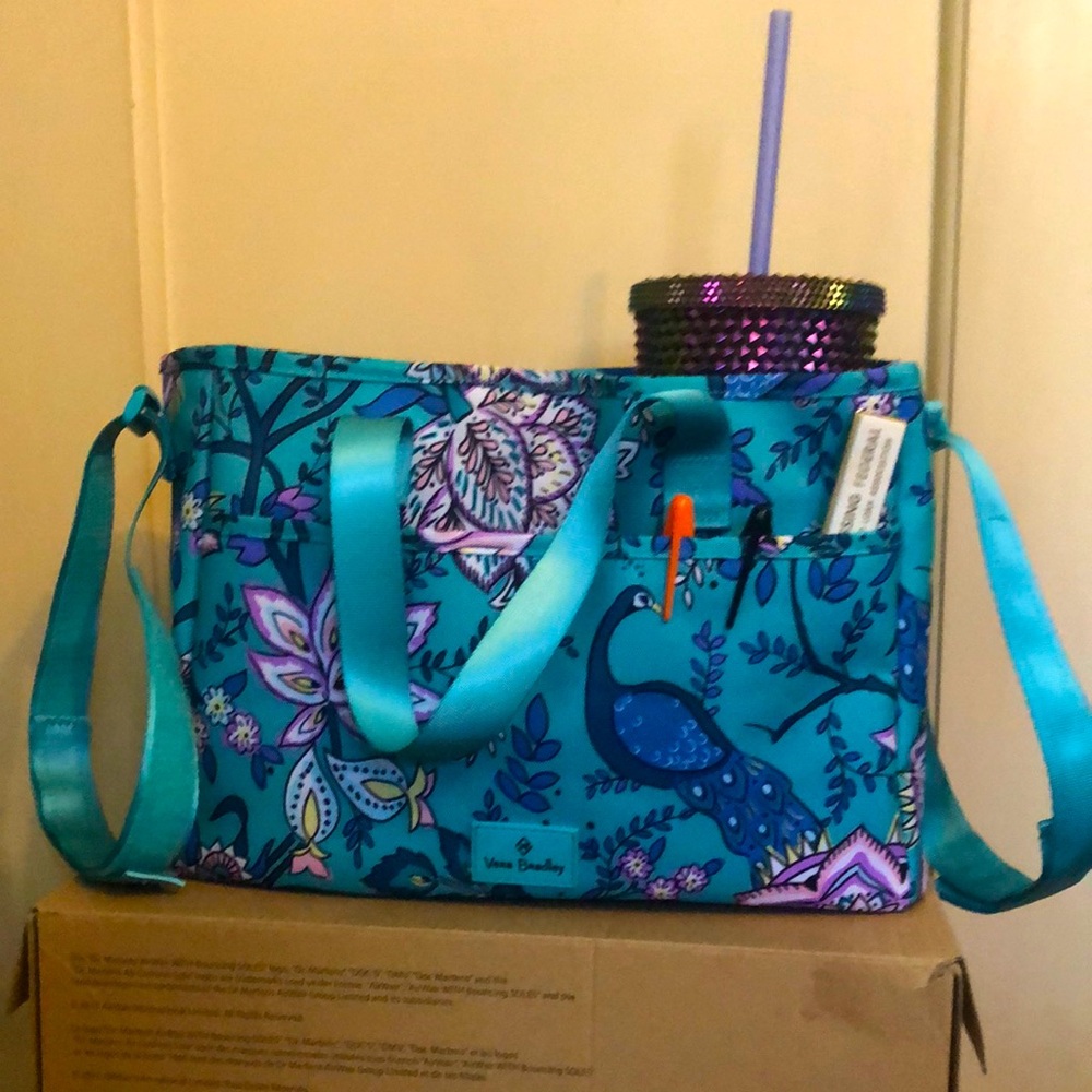 Peacock organization/ garden bag 4 compartments & large front slip 12” x 9”